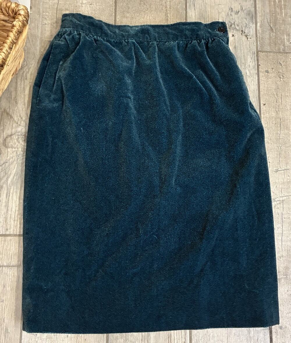 Vtg Emanuel Ungaro Parallele Velvet Skirt Teal Blue Italy Lined Midi Size 10 27W